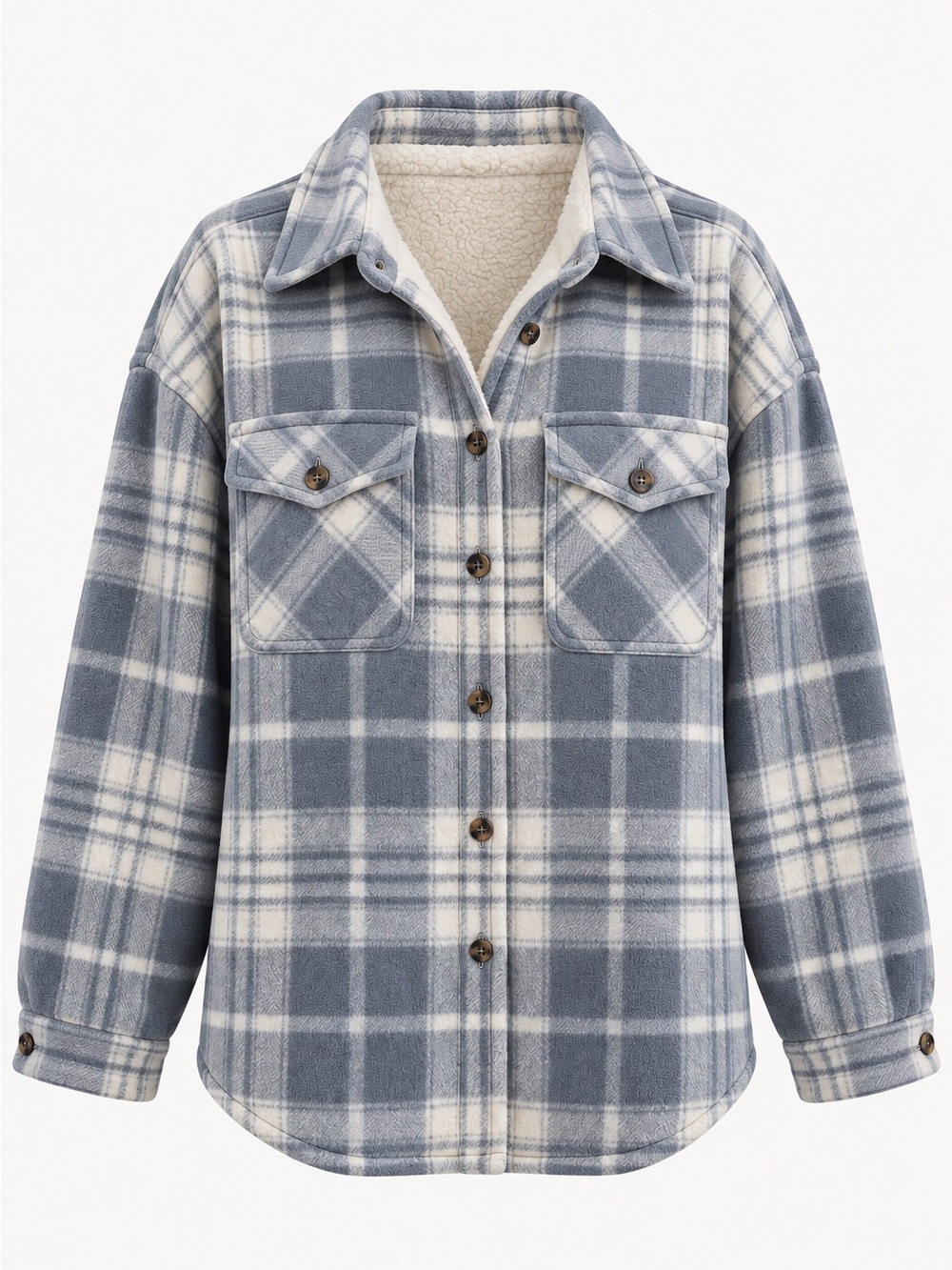 Plaid Button-Up Shacket in Blue and White